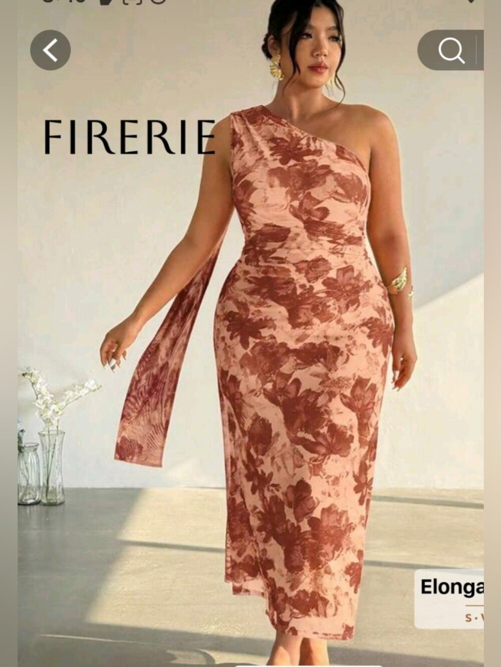 One-Shoulder Rust Floral Midi Dress